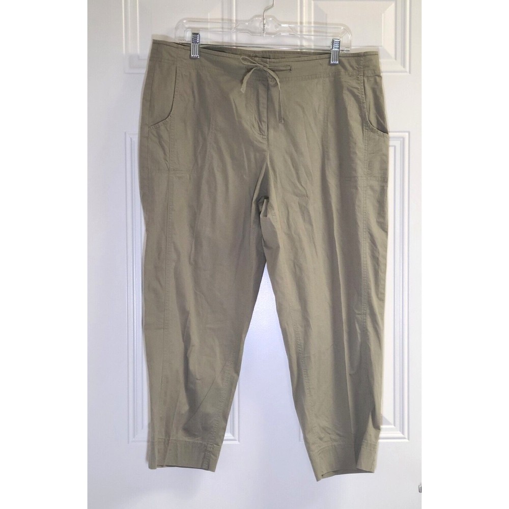 J Jill Crop Pants Womens Size 14 Stretch Khaki Green Pockets